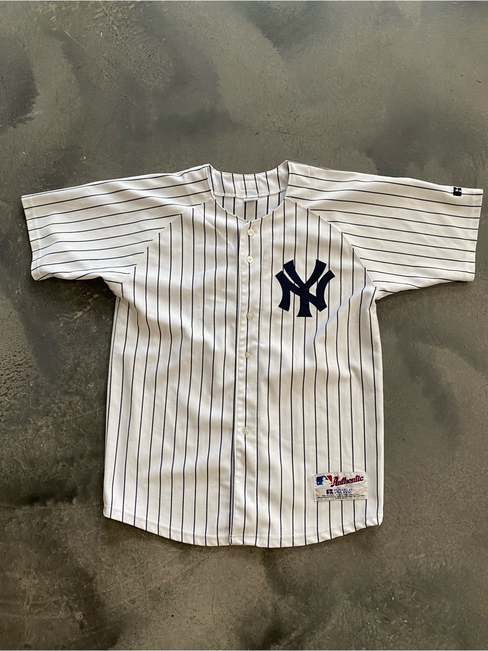 Vintage New York Yankees Russell Athletic White Pinstripe Jersey Sz 18/20 (S/M)